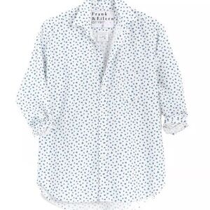 Frank & Eileen Eileen Blue Heart Print Crinkle Cotton Button Up Shirt Sz L